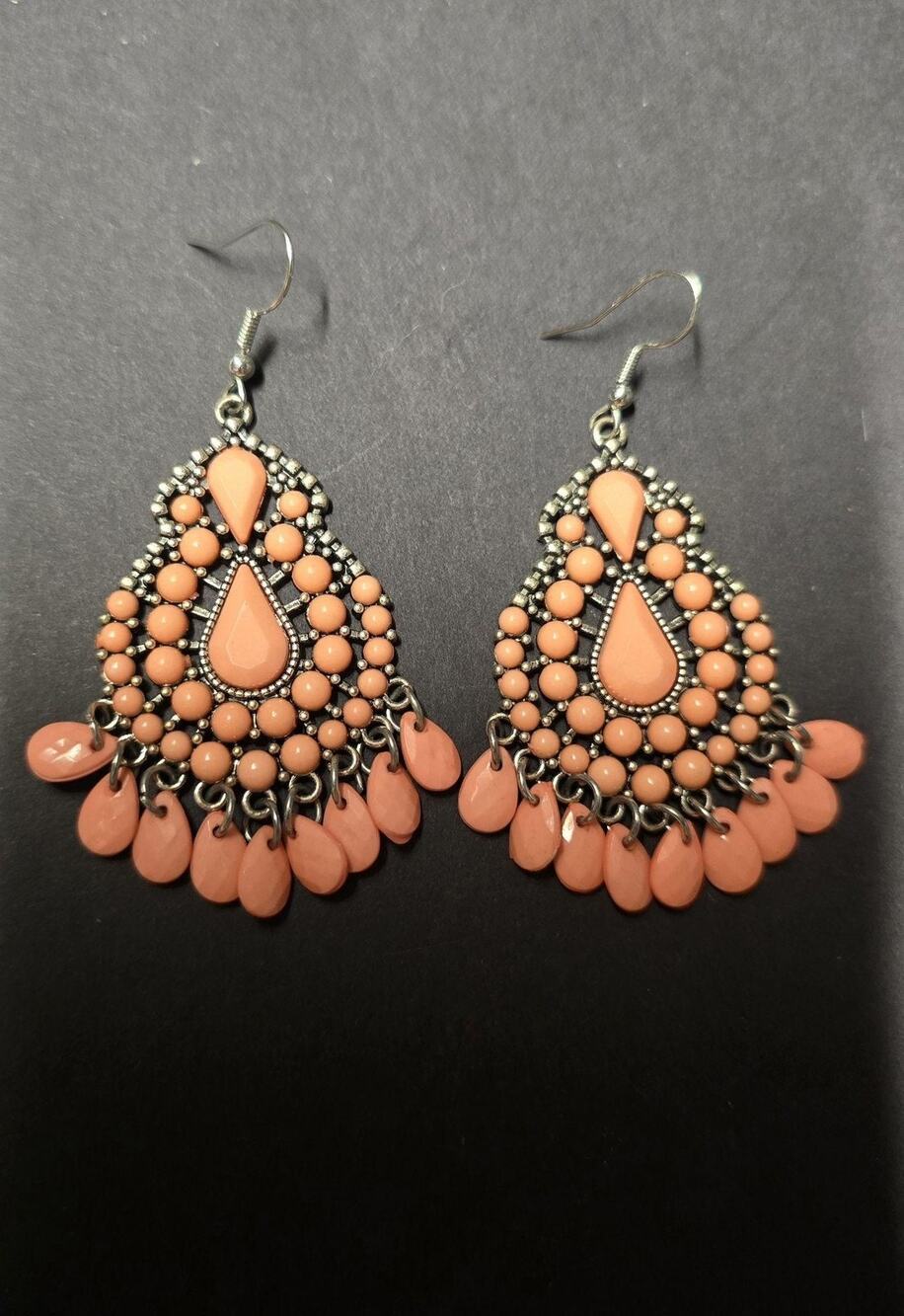 Pink Teardrop Chandelier Dangle Drop Earrings Silver Tone Womens Boho Jewelry